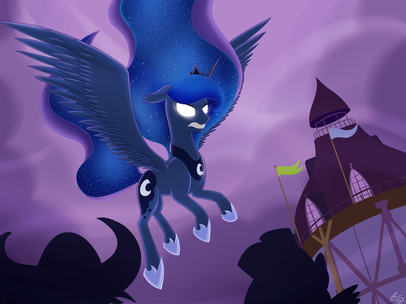 Size: 3200x2400 | Tagged: artist:iraincloud, derpibooru import, glowing eyes, luna eclipsed, princess luna, safe, scene interpretation