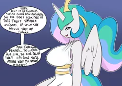 Size: 1280x907 | Tagged: anthro, artist:somescrub, ask nudist sweetie belle, breasts, busty princess celestia, clothes, derpibooru import, female, odd equestria, princess celestia, suggestive, tumblr