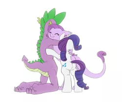 Size: 1170x975 | Tagged: safe, artist:carnifex, derpibooru import, rarity, spike, oc, oc:lavender, dracony, hybrid, daughter, family, father, female, heartwarming, hug, interspecies offspring, male, mother, offspring, parent:rarity, parent:spike, parents:sparity, plot, shipping, simple background, sparity, straight, white background