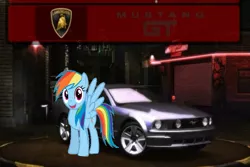 Size: 1507x1007 | Tagged: barely pony related, blatant lies, derpibooru import, ford, ford mustang, need for speed, need for speed: underground 2, obligatory pony, rainbow dash, safe