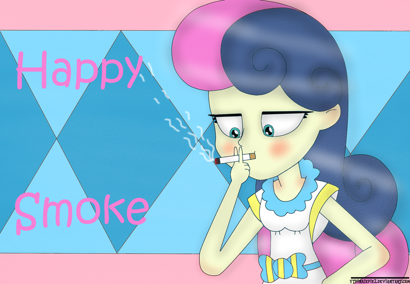 Size: 1524x1055 | Tagged: safe, artist:ytpinkiepie2, derpibooru import, bon bon, sweetie drops, equestria girls, cigarette, smoking, solo