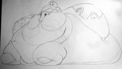 Size: 2000x1133 | Tagged: artist:fatponysketches, belly, chubby cheeks, derpibooru import, fat, impossibly large belly, monochrome, morbidly obese, nurse redheart, nurse roundheart, obese, pencil drawing, rough sketch, safe, sketch, solo, traditional art