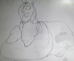 Size: 2000x1658 | Tagged: artist:fatponysketches, belly, derpibooru import, fat, huge butt, impossibly large belly, impossibly large butt, large butt, monochrome, morbidly obese, obese, pencil drawing, princess cadance, princess decadence, rough sketch, safe, sketch, solo, traditional art, wip