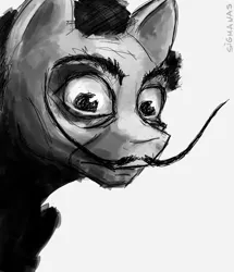 Size: 854x992 | Tagged: safe, artist:sigmanas, derpibooru import, ponified, pony, facial hair, gray background, grayscale, hilarious in hindsight, monochrome, moustache, portrait, salvador dalí, salvador poni, simple background, solo