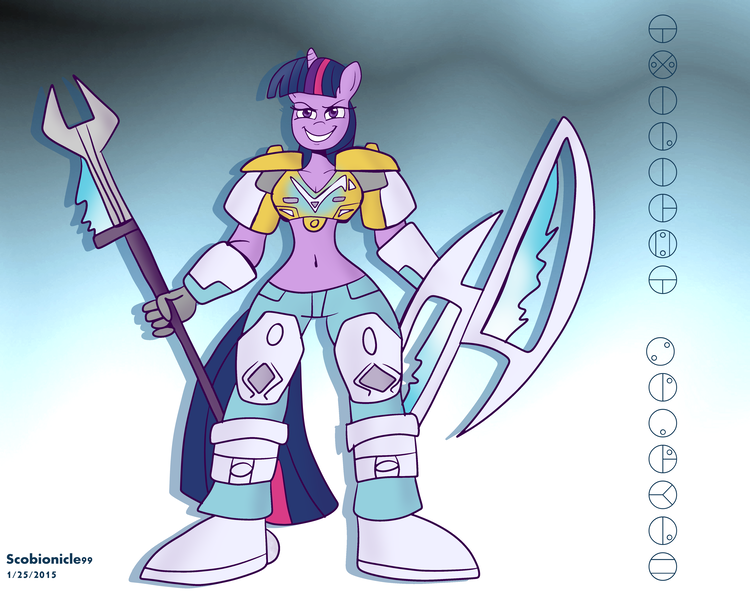 Size: 5000x4000 | Tagged: absurd resolution, anthro, armor, artist:scobionicle99, belly button, bionicle, crossover, derpibooru import, kopaka, lego, midriff, safe, solo, twilight sparkle, unconvincing armor, weapon