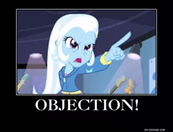 Size: 750x574 | Tagged: safe, artist:scarecrow113, derpibooru import, trixie, equestria girls, guitar centered, rainbow rocks, ace attorney, demotivational poster, meme, objection