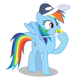 Size: 872x917 | Tagged: safe, artist:masem, derpibooru import, rainbow dash, baseball cap, blowing, coach, cute, dashabetes, hat, puffy cheeks, rainblow dash, rainbow dashs coaching whistle, simple background, solo, transparent background, whistle, whistle necklace