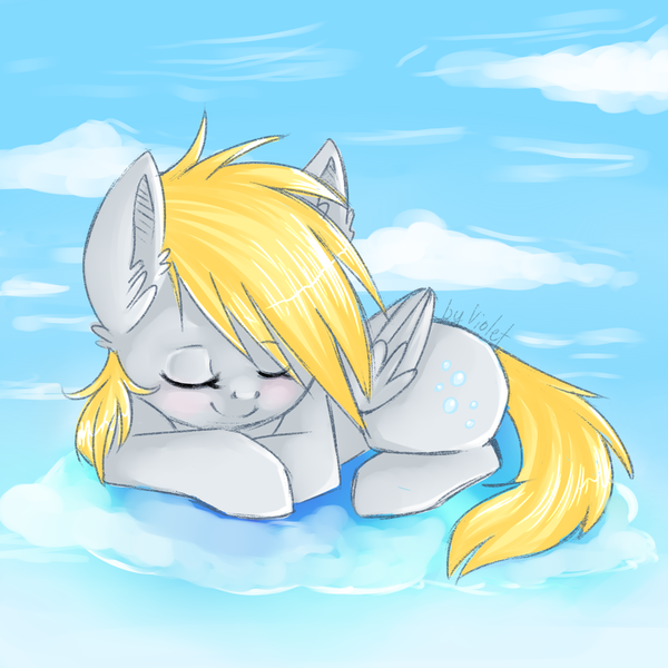 Size: 1024x1024 | Tagged: safe, artist:voilet14, derpibooru import, derpy hooves, pegasus, pony, cloud, cloudy, female, mare, sleeping, solo