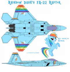 Size: 1800x1858 | Tagged: safe, artist:lonewolf3878, derpibooru import, rainbow dash, ponified, aircraft, airplane dash, f-22 raptor, warplane