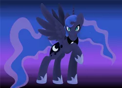 Size: 1024x739 | Tagged: safe, artist:csox, derpibooru import, princess luna, looking at you, raised hoof, solo, spread wings