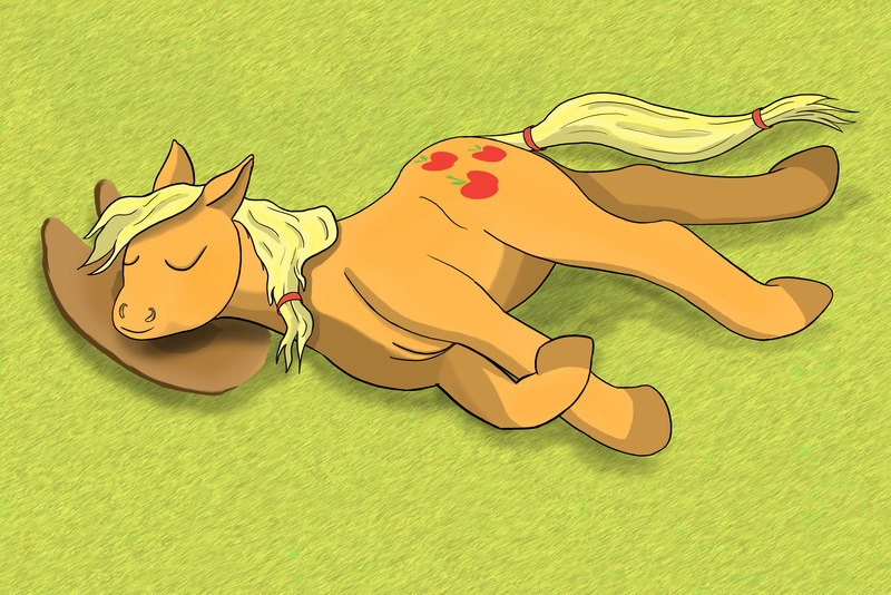 Size: 4034x2693 | Tagged: absurd resolution, applejack, artist:equum_amici, derpibooru import, eyes closed, outdoors, safe, side, sleeping, smiling