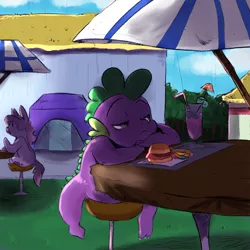 Size: 1024x1024 | Tagged: artist:imsokyo, artist:ninjakaiden, bored, burger, daily life of spike, derpibooru import, diner, drink, food, french fries, hay burger, hay fries, safe, spike, tumblr