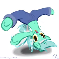 Size: 768x768 | Tagged: safe, artist:frist44, derpibooru import, lyra heartstrings, breakdancing, clothes, dancing, looking at you, pants, tongue out, underhoof