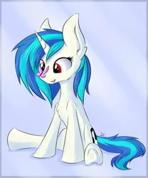 Size: 1990x2392 | Tagged: safe, artist:wolfypon, derpibooru import, vinyl scratch, butterfly, pony, unicorn, butterfly on nose, chest fluff, cute, ear fluff, female, insect on nose, mare, shoulder fluff, sitting, solo, underhoof, vinylbetes