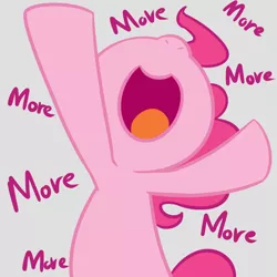 Size: 1000x1000 | Tagged: safe, artist:adequality, artist:maren, derpibooru import, pinkie pie, earth pony, pony, cheering, cute, dialogue, diapinkes, female, moar, more, open mouth, reaction image, smiling, solo