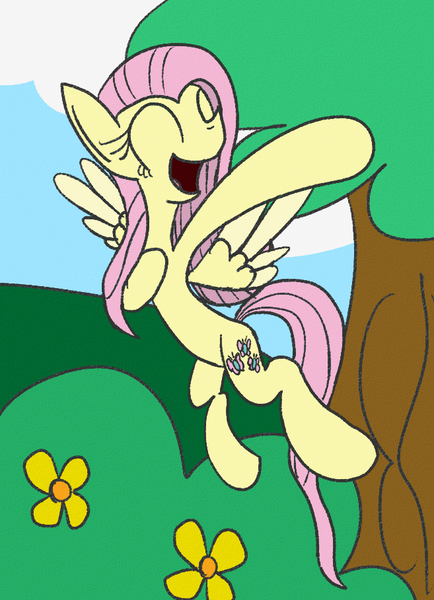 Size: 657x908 | Tagged: artist:mr. rottson, derpibooru import, fluttershy, flying, safe, singing, solo