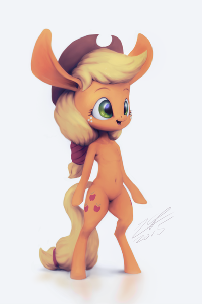 Size: 600x900 | Tagged: anthro, applejack, arm hooves, artist:assasinmonkey, impossibly large ears, safe, solo