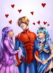 Size: 2400x3300 | Tagged: artist:xdtopsu01, breasts, crossover, crossover shipping, derpibooru import, heart, high res, human, humanized, peter parker, princess luna, shipping, spiderluna, spider-man, spiders and magic ii: eleven months, spiders and magic: rise of spider-mane, spidertwi, suggestive, twilight sparkle