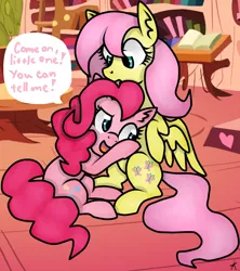 Size: 1600x1800 | Tagged: artist:kikirdcz, cute, derpibooru import, fluttershy, :o, open mouth, pinkie pie, pregnant, raised eyebrow, safe, sitting, smiling
