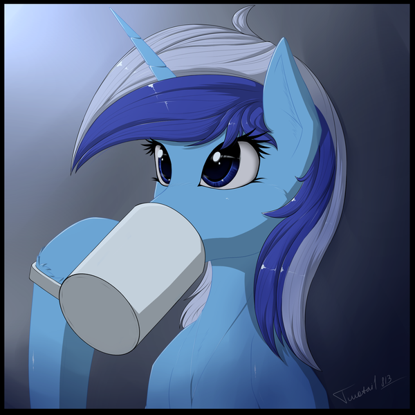 Size: 2000x2000 | Tagged: artist:twotail813, cup, drinking, minuette, rcf community, safe, solo