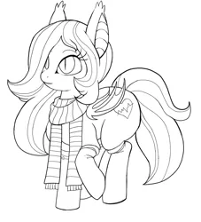 Size: 1113x1227 | Tagged: artist needed, safe, derpibooru import, oc, oc:arrhythmia, unofficial characters only, bat pony, pony, clothes, monochrome, scarf, solo