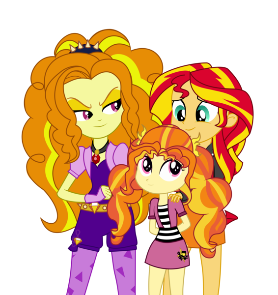 Size: 8874x9405 | Tagged: safe, artist:mit-boy, derpibooru import, adagio dazzle, sunset shimmer, oc, oc:allegro shine, equestria girls, absurd resolution, cute, female, lesbian, magical lesbian spawn, ocbetes, offspring, parent:adagio dazzle, parent:sunset shimmer, parents:sunsagio, shipping, sunsagio