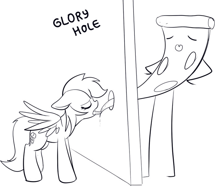 Size: 1089x941 | Tagged: 4chan, blowjob, glory hole, /mlp/, monochrome, oral, pizza, questionable, rainbow dash, that pony sure does love pizza, wat