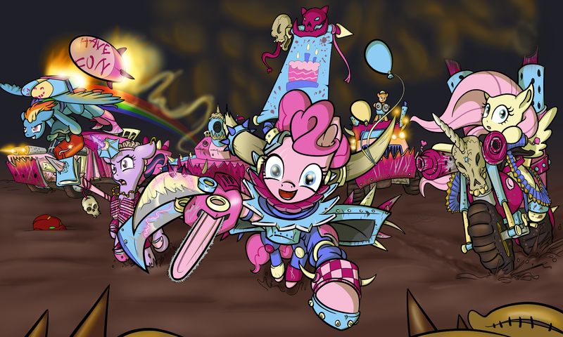 Size: 2000x1200 | Tagged: applejack, artist:davidcurser, crossover, derpibooru import, fluttershy, jetpack, mane six, ork, pinkie pie, rainbow dash, safe, science fiction, twilight sparkle, vehicle, waaagh!, warhammer 40k, warhammer (game), weapon