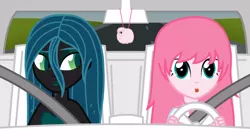 Size: 1493x839 | Tagged: safe, artist:mixermike622, derpibooru import, queen chrysalis, oc, oc:fluffle puff, equestria girls, car, fluffle puff tales, ornament