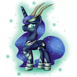 Size: 2000x2000 | Tagged: safe, artist:paintedhooves, derpibooru import, princess luna, alicorn, dracony, hybrid, pony, armor, aura, female, horns, lidded eyes, looking at you, mare, raised hoof, simple background, slit pupils, smiling, solo, tattoo, warcraft, white background, world of warcraft, ysera