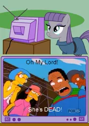 Size: 507x720 | Tagged: apu nahasapeemapetilon, crying, derpibooru import, dr hibbert, exploitable meme, lu ann van houten, maude flanders, maud pie, meme, obligatory pony, otto mann, safe, the simpsons, tv meme