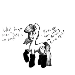 Size: 2000x2000 | Tagged: angry, argument, artist:anonymous, black and white, boots, clothes, derpibooru import, disgusted, female, grayscale, heart, insult, monochrome, nazi, oc, oc:aryanne, racism, safe, sketch, socks, solo, swastika, text, unofficial characters only