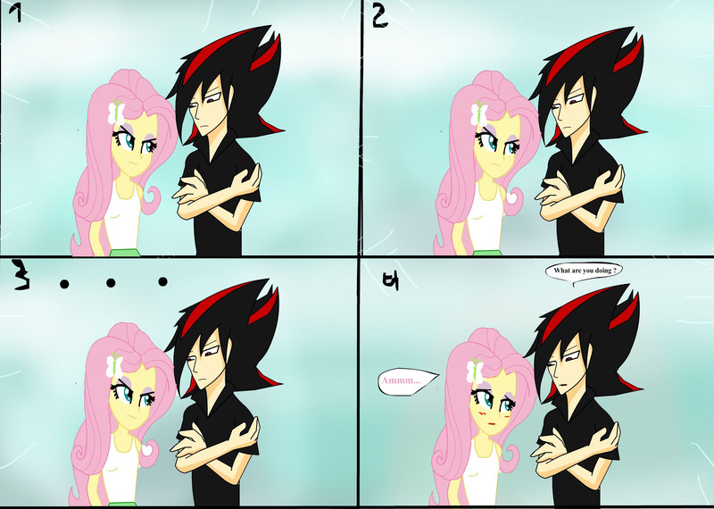 Size: 2160x1540 | Tagged: safe, artist:soul-yagami64, derpibooru import, fluttershy, equestria girls, crack shipping, crossover, equestria girls-ified, humanized, shadow the hedgehog, sonic the hedgehog (series), stare