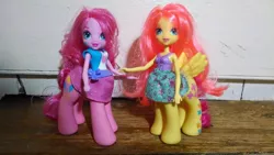 Size: 1023x576 | Tagged: safe, derpibooru import, fluttershy, pinkie pie, centaur, equestria girls, centaurshy, custom, toy