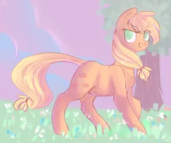 Size: 2400x2000 | Tagged: applejack, artist:bonbrony, derpibooru import, hatless, missing accessory, safe, solo, tree