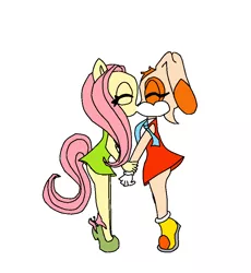 Size: 822x894 | Tagged: anthro, artist:tomahawklegend, creamshy, cream the rabbit, crossover, crossover shipping, derpibooru import, female, fluttershy, heart, kissing, lesbian, safe, shipping, sonic the hedgehog (series)