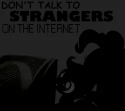 Size: 1280x1138 | Tagged: 1000 years in photoshop, computer, derpibooru import, monochrome, online safety tips, pinkie pie, poster, public service announcement, safe, scootaloo, stranger danger