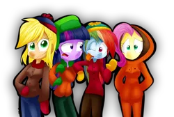 Size: 1644x1108 | Tagged: safe, artist:fj-c, derpibooru import, applejack, fluttershy, rainbow dash, twilight sparkle, twilight sparkle (alicorn), equestria girls, crossover, eric cartman, kenny mccormick, kyle broflovski, south park, stan marsh