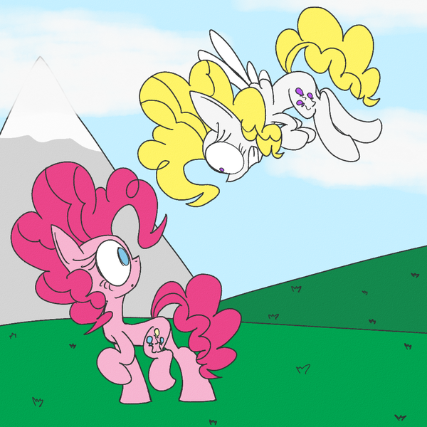 Size: 1024x1024 | Tagged: artist:mr. rottson, derpibooru import, flying, grass, mountain, pinkie pie, safe, surprise