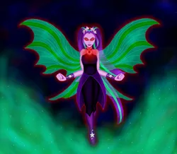 Size: 1550x1350 | Tagged: safe, artist:akernis, derpibooru import, aria blaze, equestria girls, fin wings, glowing eyes, large wings, solo