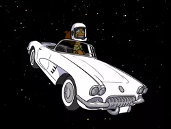 Size: 1280x960 | Tagged: artist:grandpalove, ask trixie and cheese, car, cheese sandwich, chevrolet, convertible, corvette, crossover, derpibooru import, heavy metal, heavy metal (film), safe, solo, space, space car, tumblr