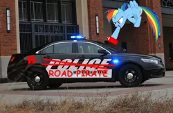 Size: 950x621 | Tagged: anarchist, anarchy, car, derpibooru import, ford police interceptor sedan, ford taurus, fuck the police, graffiti, open mouth, police, police car, rainbow dash, road pirate, safe, spray paint, vandalism, youtube link