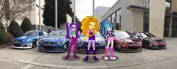 Size: 992x387 | Tagged: safe, derpibooru import, adagio dazzle, aria blaze, sonata dusk, equestria girls, rainbow rocks, car, chase elliott, chevrolet, chevrolet ss, dale earnhardt jr, equestria girls in real life, jeff gordon, jimmie johnson, kasey kahne, nascar, photo, racecar, the dazzlings, vector