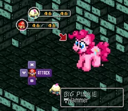 Size: 512x444 | Tagged: artist:docwario, boss battle, crossover, derpibooru import, edit, macro, mallow, mario, pinkie pie, rpg, rpg battle, safe, super mario bros., super mario rpg