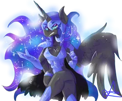 Size: 3500x2900 | Tagged: anthro, armor, artist:rayadra, cleavage, dragon, dragonified, female, nightmare moon, safe, solo