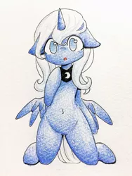 Size: 768x1024 | Tagged: artist:yukimaki, belly button, cute, derpibooru import, princess luna, safe, solo, traditional art