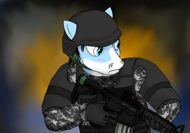 Size: 1500x1050 | Tagged: anthro, ar15, artist:marcoon1305, camouflage, derpibooru import, digital camouflage, gun, oc, oc:solar chaser, reflex sight, rifle, safe, solar chaser, solo, unofficial characters only, weapon