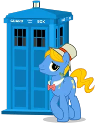 Size: 780x1000 | Tagged: artist:theevilflashanimator, crossover, derpibooru import, doctor who, doctor whooves, fifth doctor, hat, peter davison, ponified, safe, simple background, tardis, time turner, transparent background, vector