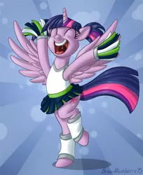 Size: 661x812 | Tagged: safe, artist:brianblackberry, derpibooru import, twilight sparkle, twilight sparkle (alicorn), alicorn, pony, alternate hairstyle, american football, bipedal, cheering, cheerleader, cheerleader sparkle, clothes, cute, eyes closed, female, mare, nfl, open mouth, pigtails, pom pom, raised hoof, seattle seahawks, skirt, solo, spread wings, super bowl, super bowl xlix, this will end in tears, twiabetes, uvula