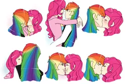 Size: 1500x1000 | Tagged: safe, artist:mlpfimcp, derpibooru import, pinkie pie, rainbow dash, human, female, humanized, kissing, lesbian, pinkiedash, shipping